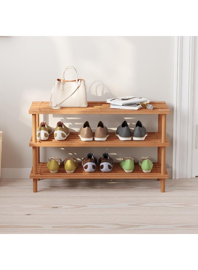MOMENT 3 Tier Bamboo Shoe Rack For Closet Free Standing Wood Shoe Shelf Storage Organizer For Entryway Small Space Stackable [63 X 26.5Cm] - Image 4