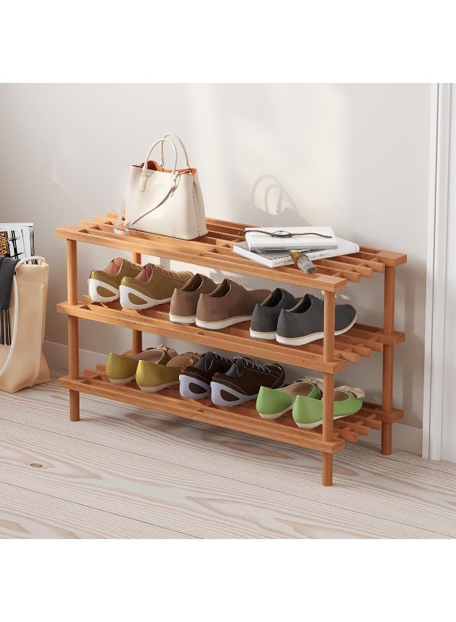 MOMENT 3 Tier Bamboo Shoe Rack For Closet Free Standing Wood Shoe Shelf Storage Organizer For Entryway Small Space Stackable [63 X 26.5Cm] - Image 3