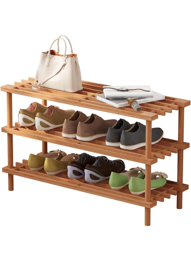 MOMENT 3 Tier Bamboo Shoe Rack For Closet Free Standing Wood Shoe Shelf Storage Organizer For Entryway Small Space Stackable [63 X 26.5Cm] - Image 1