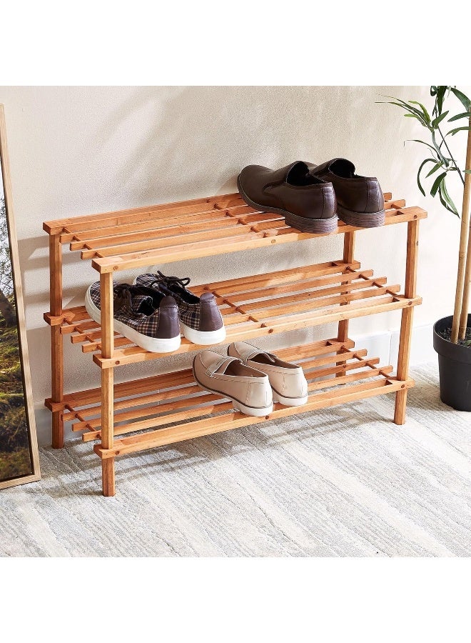 MOMENT 3 Tier Bamboo Shoe Rack For Closet Free Standing Wood Shoe Shelf Storage Organizer For Entryway Small Space Stackable [63 X 26.5Cm] - Image 2
