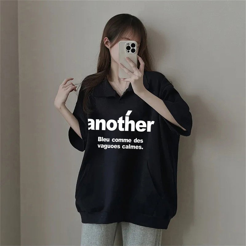 Factory Short-Sleeved T-Shirt Women'S 2024 Korean Polo Collar Harajuku Style Top Texture Loose Slim Large - Image 1