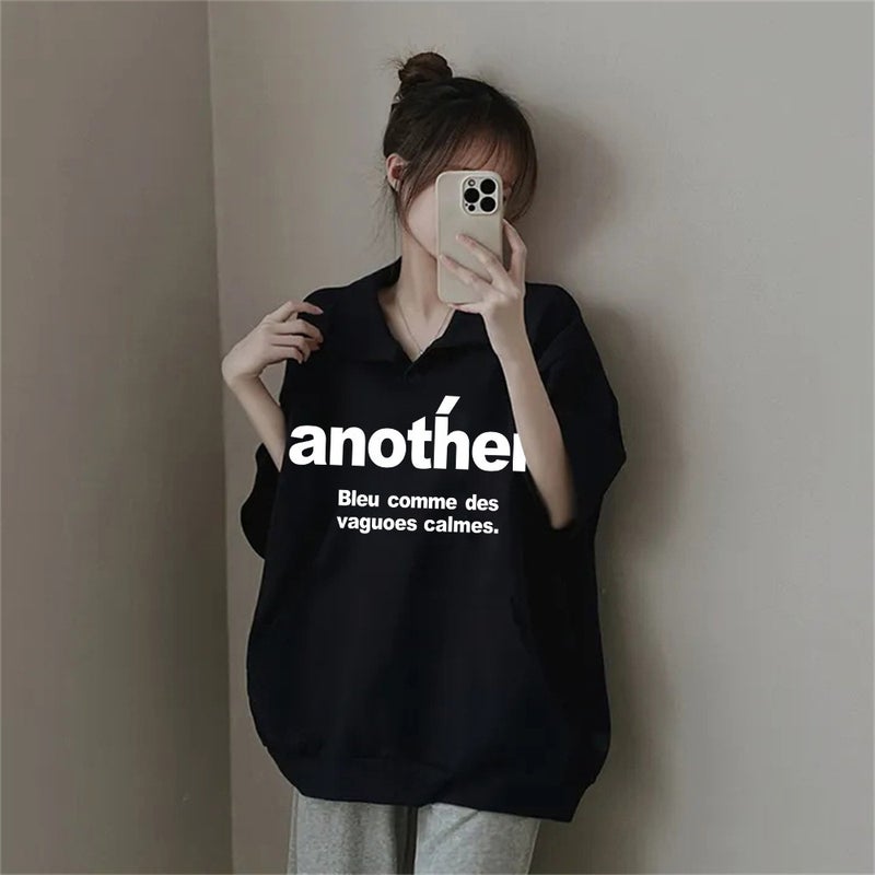 Factory Short-Sleeved T-Shirt Women'S 2024 Korean Polo Collar Harajuku Style Top Texture Loose Slim Large - Image 4