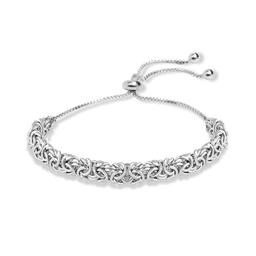 LeCalla 925 Sterling Silver Byzantine Bracelet Jewelry | Italian Sliding Bolo Chain Bracelet for Women - Image 1