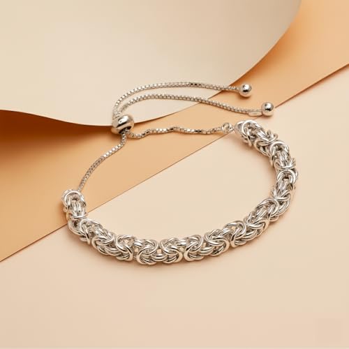 LeCalla 925 Sterling Silver Byzantine Bracelet Jewelry | Italian Sliding Bolo Chain Bracelet for Women - Image 2