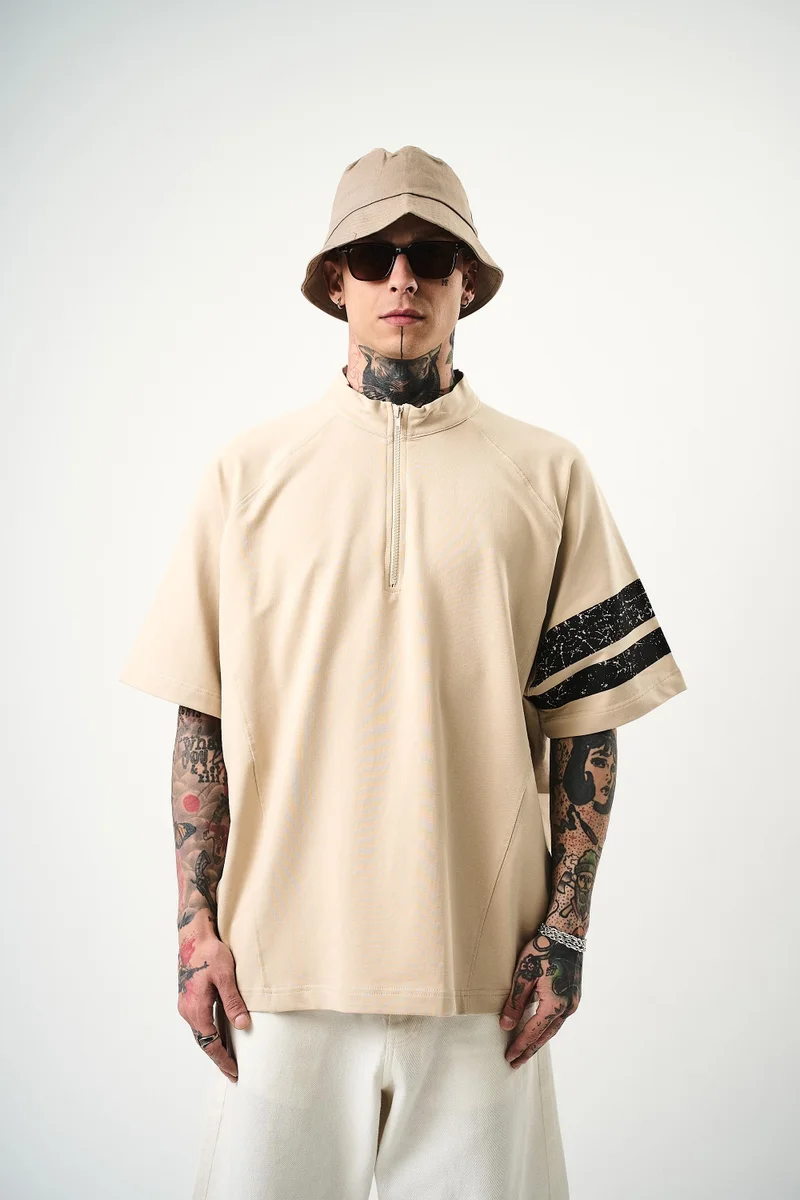RESPIRE Men's 84 Zone Print Oversize T-Shirt, Beige