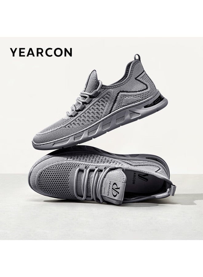 YEARCON Yierkang Men's Outdoor Sports Casual Mesh Shoes Thick-soled Comfortable Trendy Flying Woven Shoes 96899w Grey Size 41 - Image 1