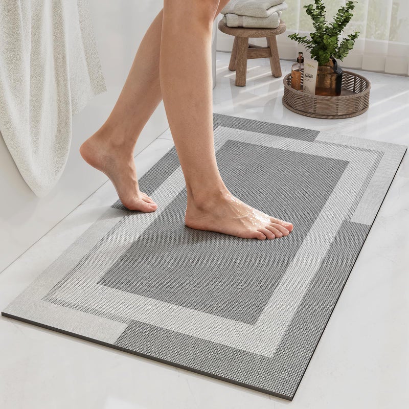 YDKGL 16x24 Gray Washable Bath Rugs for Bathroom,Easy Care Bath Mat with Non Slip Rubber-Backing,Quick Dry and Stain Resistant Carpet, Absorbent Cushioned Bath Mat for Sink,Livingroom,Laundry Room - Image 1