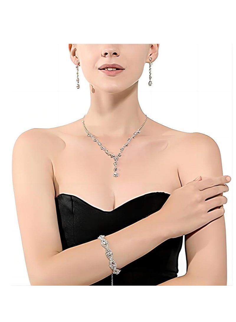 SYOSI Bride Wedding Jewelry Sets Crystal Bridal Necklace Bracelet Earrings Set Silver Prom Costume Jewelry Set Rhinestone Choker Necklace for Women and Girls  - Image 2