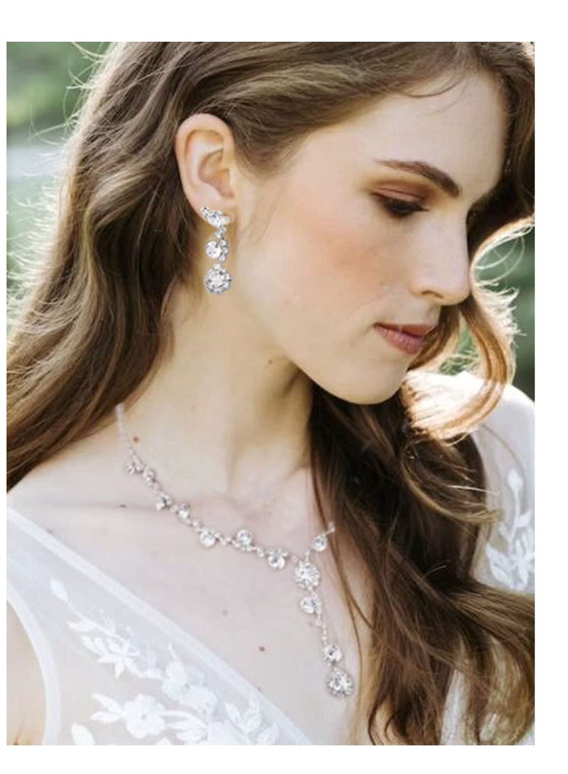 SYOSI Bride Wedding Jewelry Sets Crystal Bridal Necklace Bracelet Earrings Set Silver Prom Costume Jewelry Set Rhinestone Choker Necklace for Women and Girls  - Image 5