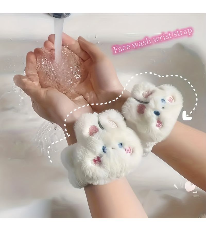 2pcs White Rabbit Face Washing Wristbands Absorbent Towels for Makeup Sports - Image 2