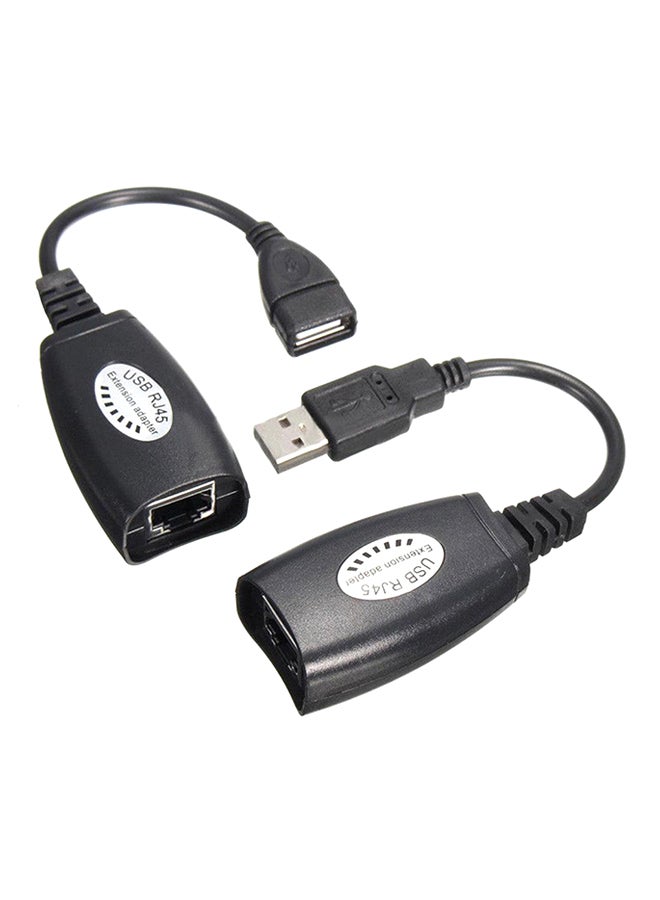 USB Extension Ethernet RJ45 Cat5e/6 Cable LAN Adapter Extender Repeater Kit Black - Image 1