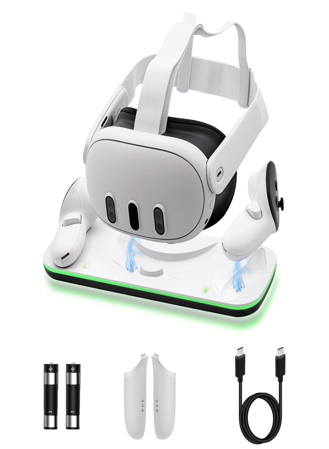 Mcbazel Charging Dock for Meta Quest 3 (Not for 3S), VR Charging Station with LED Indicator for Oculus Quest 3, Includes 2 * 600mAh Batteries ，Type-C Cable, Display Stand - White - Image 1