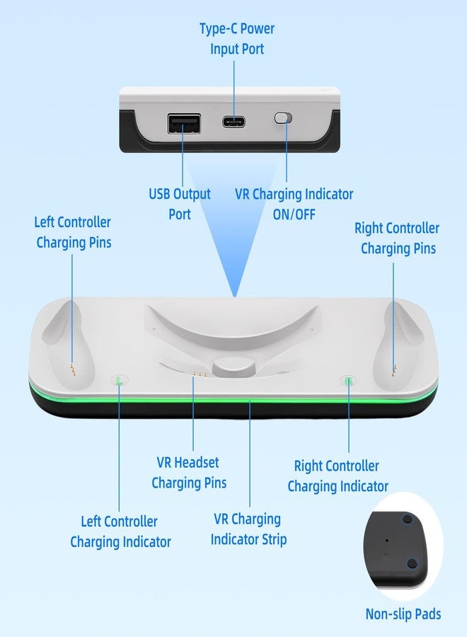 Mcbazel Charging Dock for Meta Quest 3 (Not for 3S), VR Charging Station with LED Indicator for Oculus Quest 3, Includes 2 * 600mAh Batteries ，Type-C Cable, Display Stand - White - Image 4