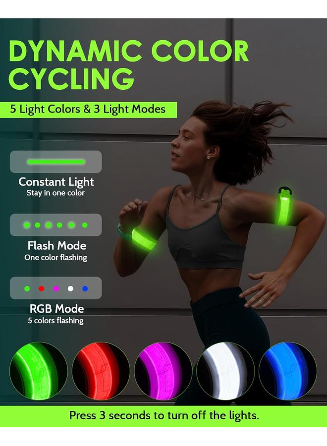 Bluejw Rechargeable LED Armband 2-Pack, High Visibility Reflective Running Gear for Night Safety, 5 Colors & 3 Modes Light Up Armbands for Night Walking, Cycling, Running Gift for Women Men，White - Image 2