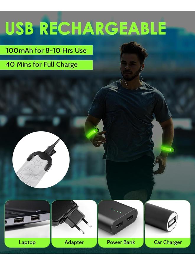 Bluejw Rechargeable LED Armband 2-Pack, High Visibility Reflective Running Gear for Night Safety, 5 Colors & 3 Modes Light Up Armbands for Night Walking, Cycling, Running Gift for Women Men，White - Image 4