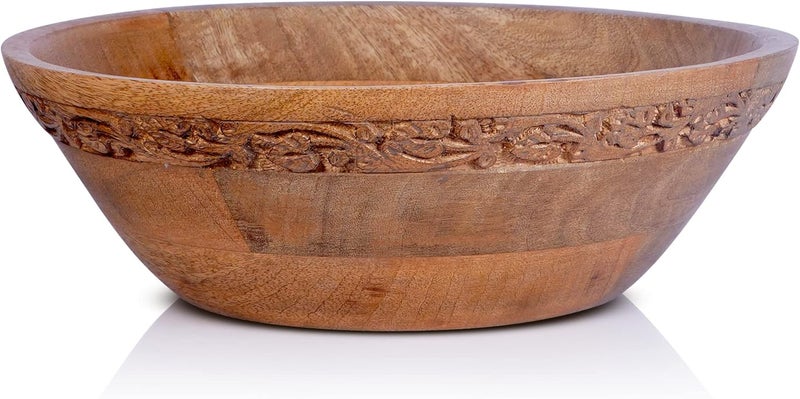 Mela Artisans Jasmine Medium Bowls Medium Burnt 9 x 4 x 8  Mango Wood Decorative Bowl for Veggies Fruits  More  Handmade Wooden Serving Bowl w 3 Felt Pads  Modern Rustic Home Decorations - Image 1