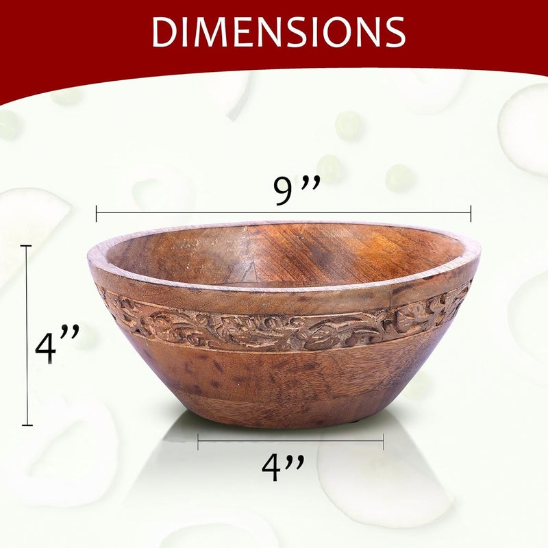 Mela Artisans Jasmine Medium Bowls Medium Burnt 9 x 4 x 8  Mango Wood Decorative Bowl for Veggies Fruits  More  Handmade Wooden Serving Bowl w 3 Felt Pads  Modern Rustic Home Decorations - Image 3