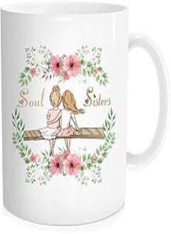 Hasdon-Hill Soul Sisters Flower Coffee Mug, Personalized Tea Cup Gifts for Bestie Friends, 11 Oz Bone China White