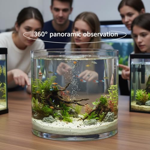 Maxdot 2.5 Gallon Cylindrical Glass Fish Tank Solid Base, 360° Full View Desktop Aquarium Starter, Easy to Maintain Small Microfauna for Betta Snails Shrimp Aquatic Planting and Small Plant Terrarium - Image 3