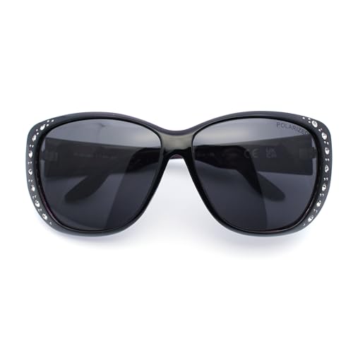 SA106 Polarized 55mm Fit Over OTG Butterfly Rhinestone Diva Sunglasses Black Purple - Image 1