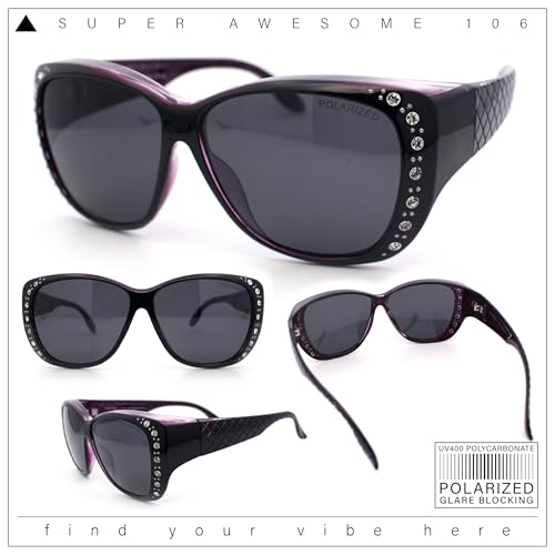 SA106 Polarized 55mm Fit Over OTG Butterfly Rhinestone Diva Sunglasses Black Purple - Image 2