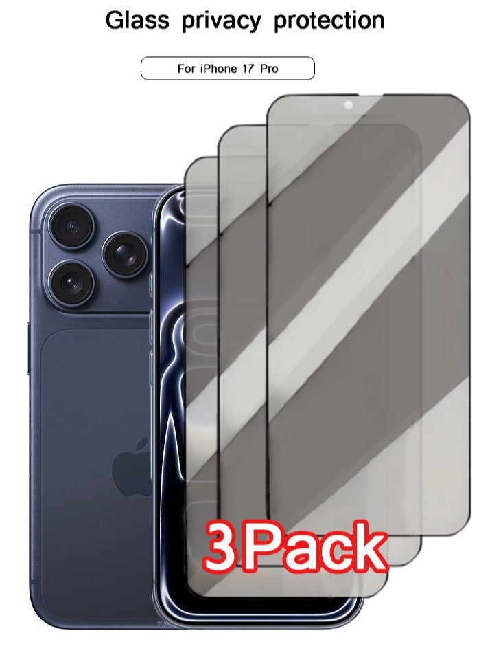 3 Pack iPhone 17 Pro  Privacy Screen Protector,SHigh hardness Tempered Glass Film,Anti-Scratch Case Friendly - Image 1