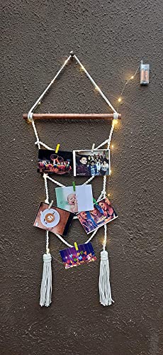 VAH- Kya Bat Hai !! VAH Rope 2 line with Lightdesign Hanging Photo Display Picture Frame Collage Picture Display Organizer with Wood Clips LED Light for Wall Decor Hanging Photos  - Image 1