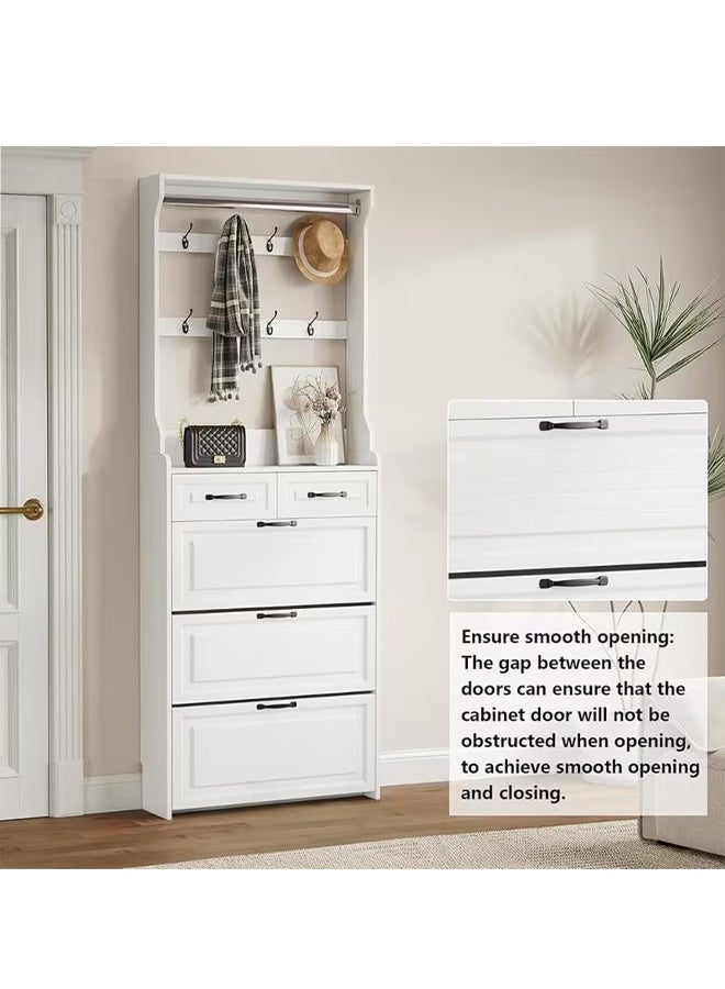 Integrated Dust-Proof Shoe Cabinet, Space-Saving Closed Shoe Rack with Hooks & Storage Drawers, Freestanding Entryway Storage Organizer for Shoes, Bags, Clothes and Accessories (XG046 -White) - Image 5