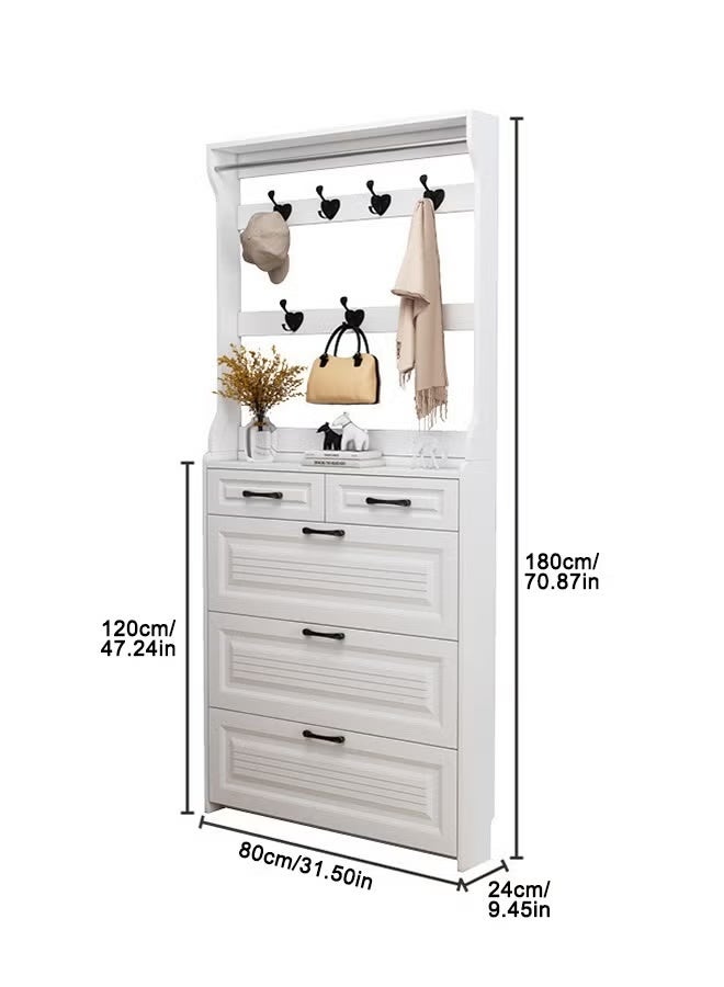 Integrated Dust-Proof Shoe Cabinet, Space-Saving Closed Shoe Rack with Hooks & Storage Drawers, Freestanding Entryway Storage Organizer for Shoes, Bags, Clothes and Accessories (XG046 -White) - Image 3
