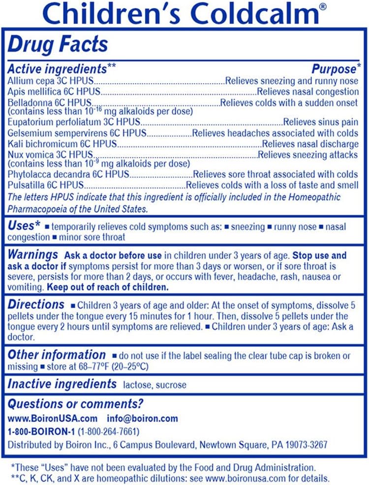 Boiron Coldcalm Homeopathic Cold Relief for Children - 2 Tubes of Quick-Dissolving Pellets - Image 2