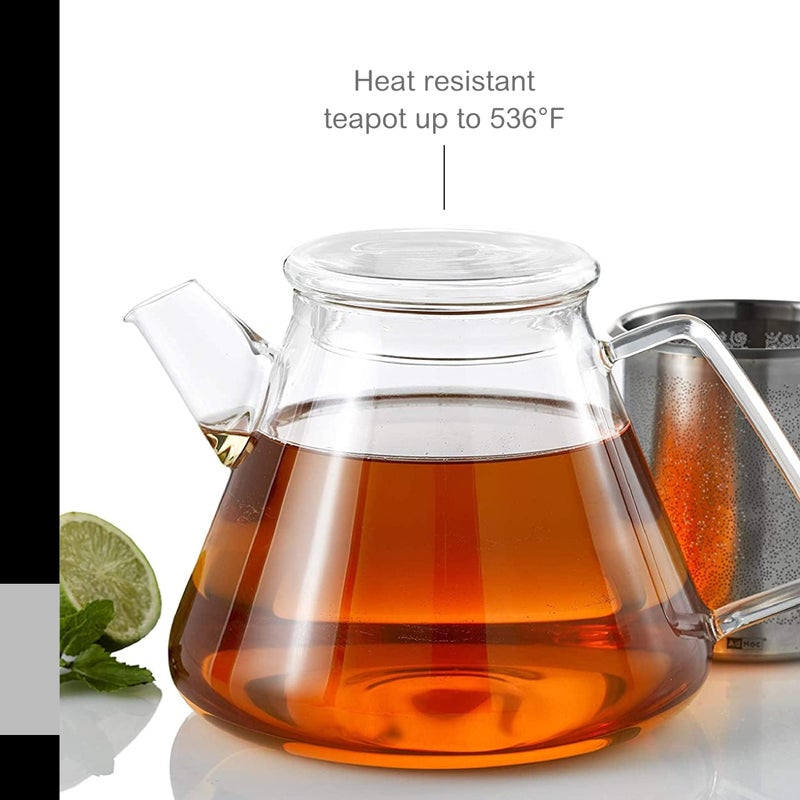 AdHoc Orient+ Glass Teapot - Tea Kettle and Removable Infuser for Loose Leaf Tea - Large Glass Teapot for Stove Top - Small Tea Kettle - 50 fluid oz. - Image 3