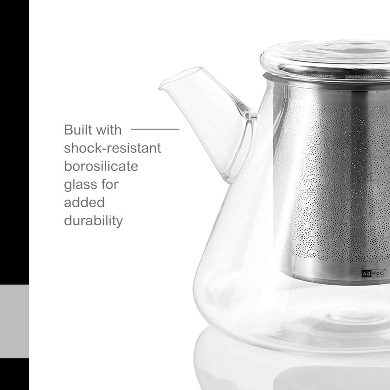 AdHoc Orient+ Glass Teapot - Tea Kettle and Removable Infuser for Loose Leaf Tea - Large Glass Teapot for Stove Top - Small Tea Kettle - 50 fluid oz. - Image 4