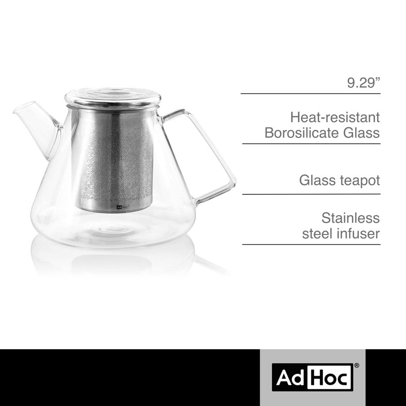 AdHoc Orient+ Glass Teapot - Tea Kettle and Removable Infuser for Loose Leaf Tea - Large Glass Teapot for Stove Top - Small Tea Kettle - 50 fluid oz. - Image 2