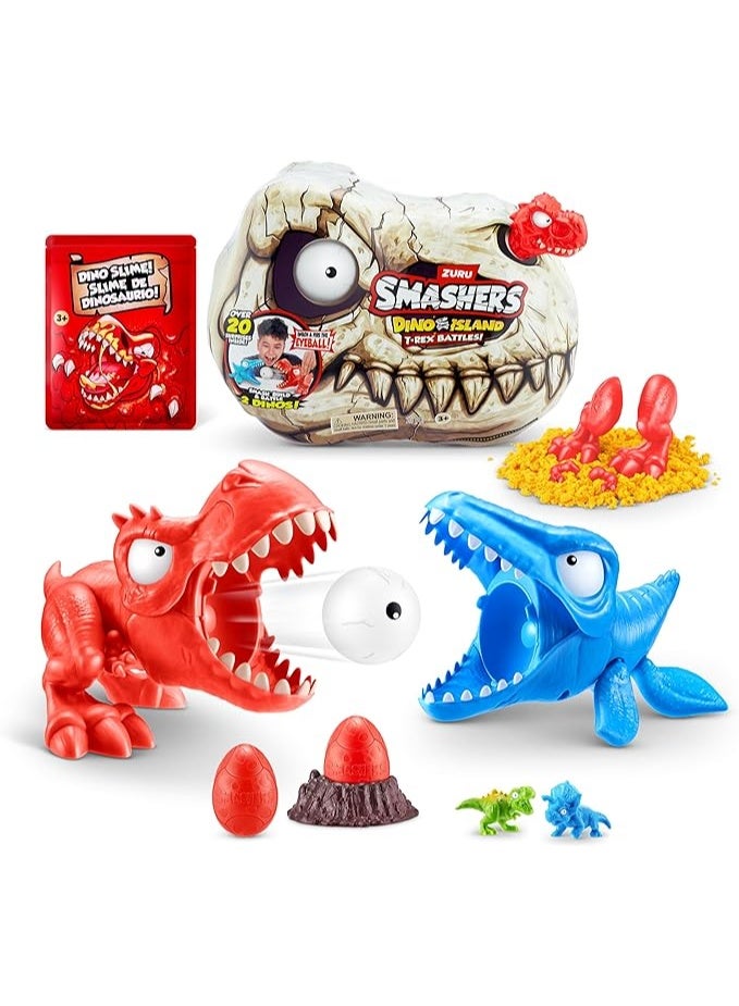 ZURU Smashers Dino Island Mini T-Rex Battles Playset (Red Dino) by ZURU Boys Dinosaur Battling Toys Shoots Fires Collectible Surprise Unboxing Skull - Image 1