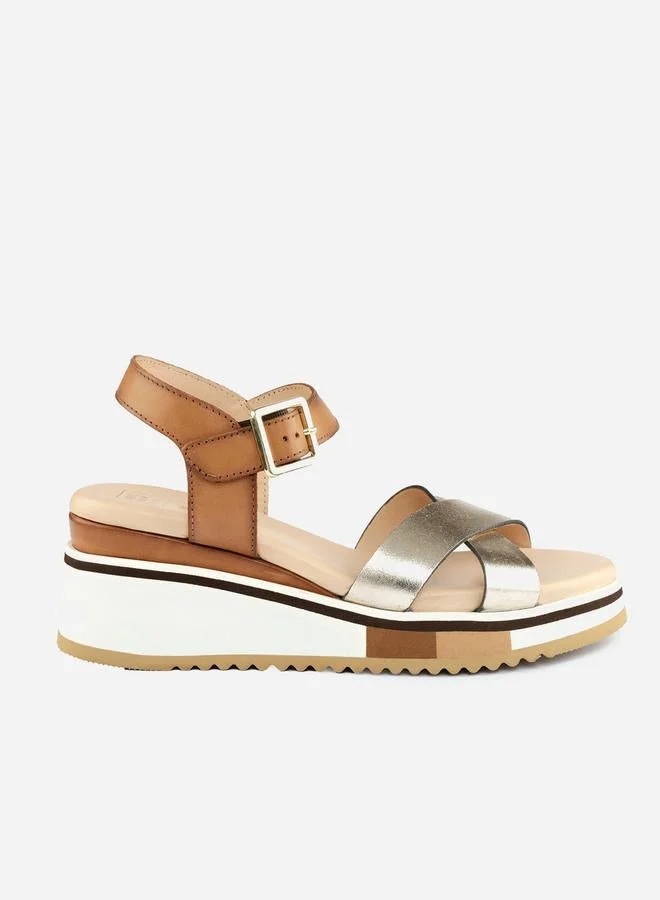 Take Two Metallic Criss Cross Strap Wedge Heel Sandals By Heel Your Sole