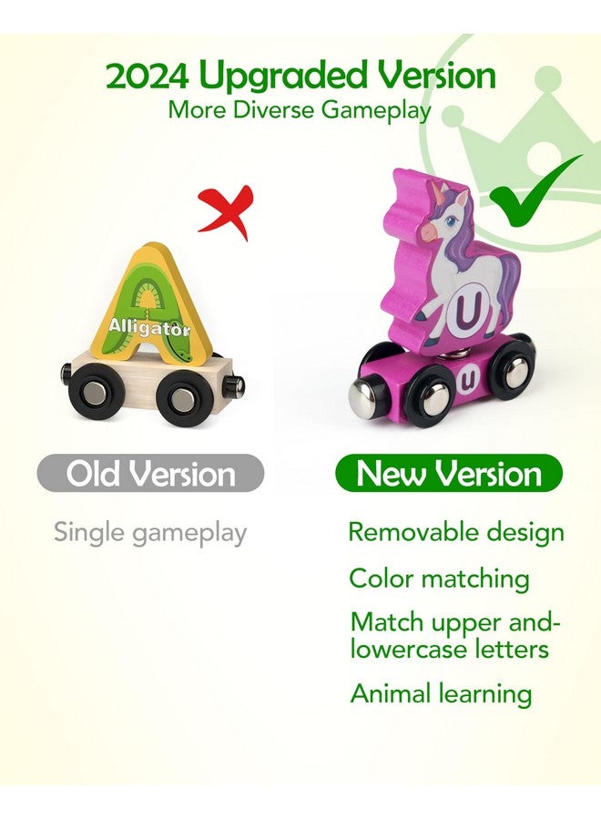 Vanmor Wooden Train Set for Toddlers - Snap-Connection Animal Trains, Magnetic Alphabet Train Learning Toys, STEM Preschool Toys, ABC and Animal Play Set for Kids Ages 3-5 - Image 3
