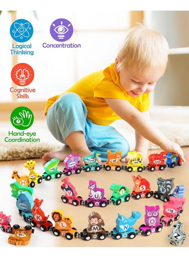 Vanmor Wooden Train Set for Toddlers - Snap-Connection Animal Trains, Magnetic Alphabet Train Learning Toys, STEM Preschool Toys, ABC and Animal Play Set for Kids Ages 3-5 - Image 4