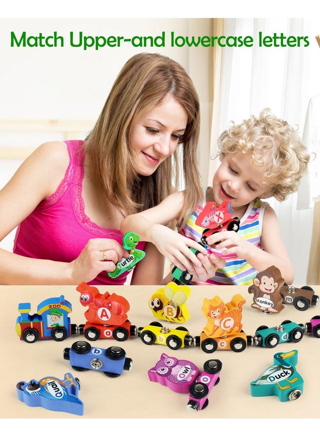 Vanmor Wooden Train Set for Toddlers - Snap-Connection Animal Trains, Magnetic Alphabet Train Learning Toys, STEM Preschool Toys, ABC and Animal Play Set for Kids Ages 3-5 - Image 2