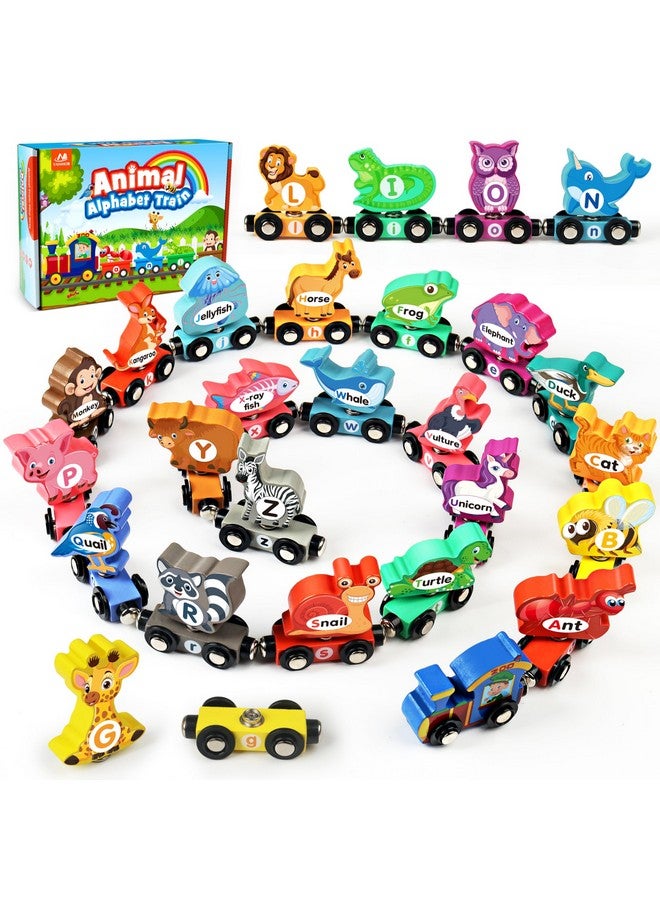 Vanmor Wooden Train Set for Toddlers - Snap-Connection Animal Trains, Magnetic Alphabet Train Learning Toys, STEM Preschool Toys, ABC and Animal Play Set for Kids Ages 3-5 - Image 1