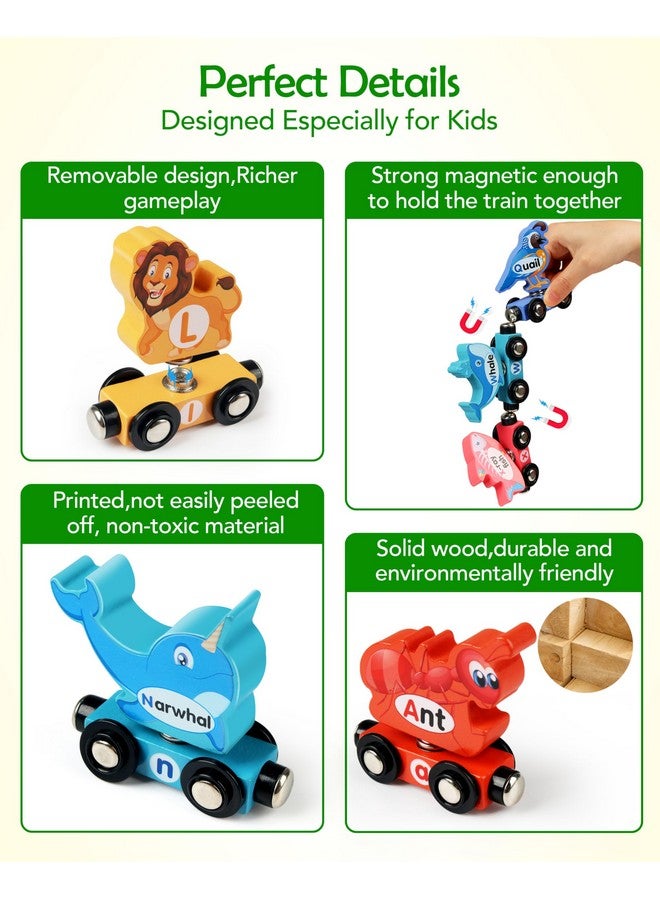 Vanmor Wooden Train Set for Toddlers - Snap-Connection Animal Trains, Magnetic Alphabet Train Learning Toys, STEM Preschool Toys, ABC and Animal Play Set for Kids Ages 3-5 - Image 5