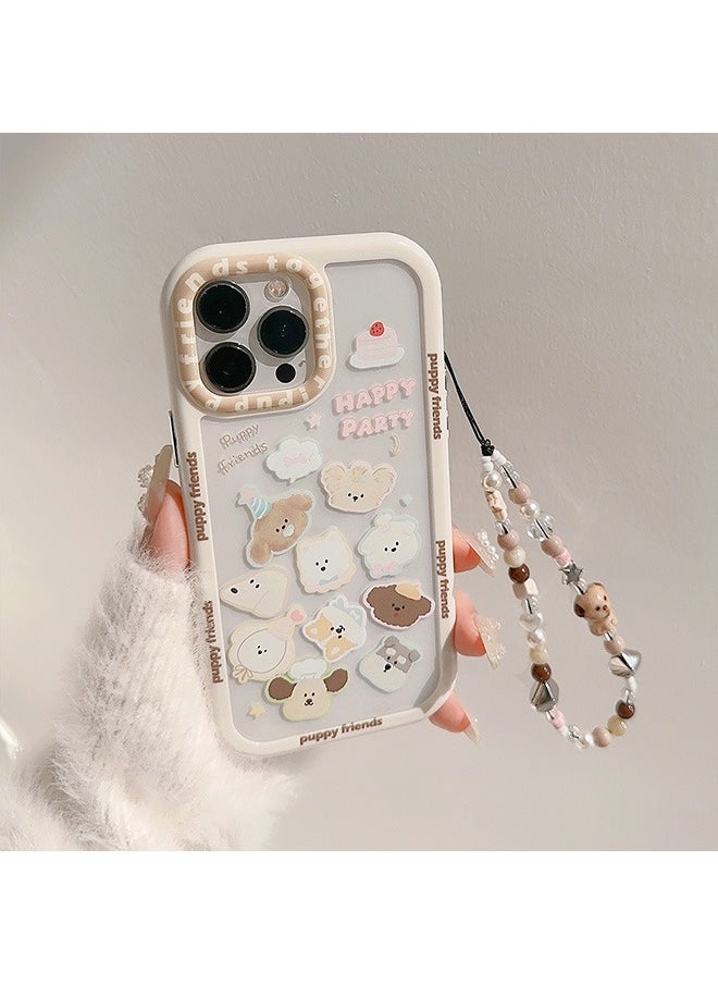 Generic - Compatible with iPhone 15 Pro Max Case, White Border and Cute Dogs Pattern Shockproof Case Cover with Lovely Strap Bracelet Chain Girls Women Case for iPhone 15 Pro Max - Image 1
