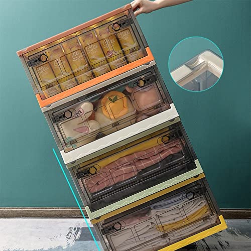 Home-Cloud HomeCloud Folding Storage Box with Lid, Large Clear Collapsible Stackable Storage Box with Wheels, Foldable Plastic Storage Bins for Organizer (L51cm x W36W x H29cm) (Large, White) - Image 5
