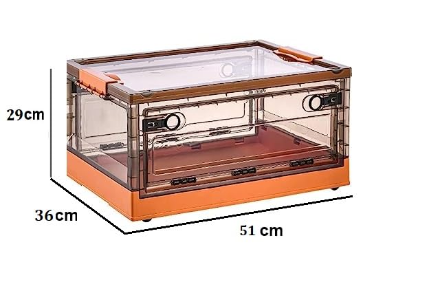 Home-Cloud HomeCloud Folding Storage Box with Lid, Large Clear Collapsible Stackable Storage Box with Wheels, Foldable Plastic Storage Bins for Organizer (L51cm x W36W x H29cm) (Large, White) - Image 4