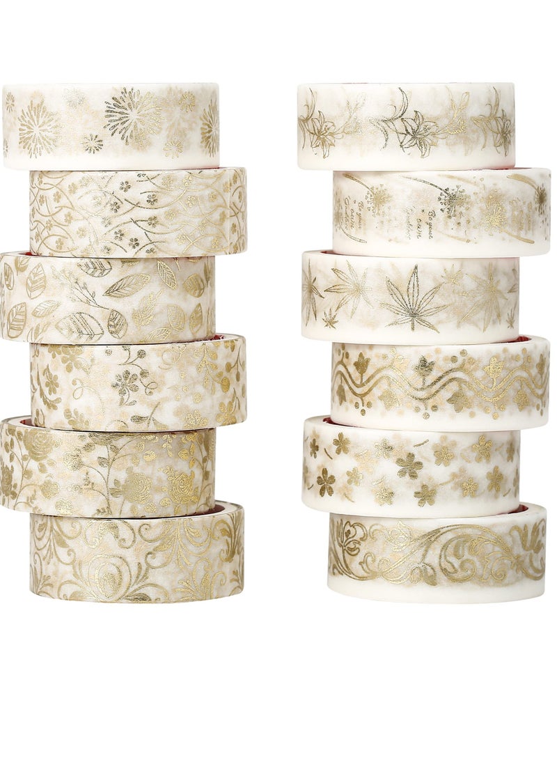 SYOSI Gold Vintage Washi Tape, 15mm Botanical Gold Foil Washi Masking Tape with Leaves, Aesthetic Decorative Tape for Bullet Journal Supplies, DIY Crafts, Scrapbooking, Planner, Gift Wrapping, Washi Tape - Image 1