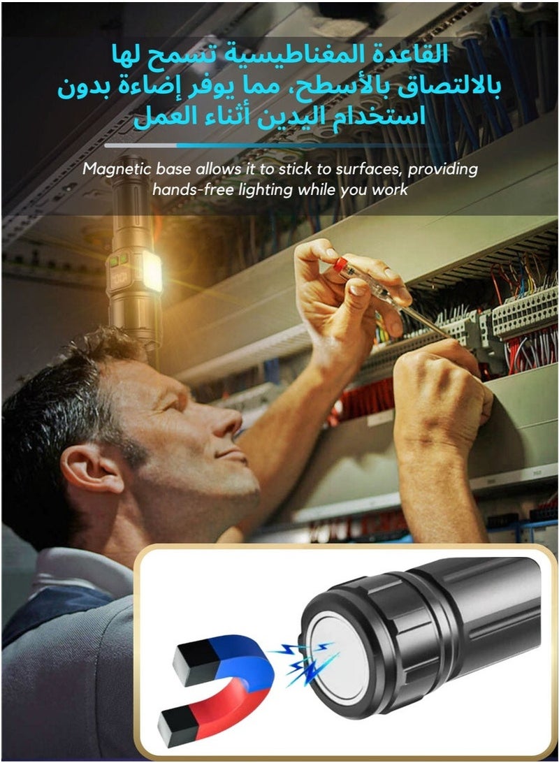 مصباح يدوي للتخييم | 9 أوضاع إضاءة عالية لومن، مقاوم للماء والصدمات | ملحق تخييم LED قابل للتكبير والتصغير حتى 1500 متر، بقوة 30 واط | بطارية قابلة لإعادة الشحن 5000 مللي أمبير/ساعة للاستخدام حتى 10 ساعات | قاعدة مغناطيسية مع ضوء جانبي COB للمشي لمسافات طويلة والصيد في حالات الطوارئ، متعدد الاستخدامات - Image 2