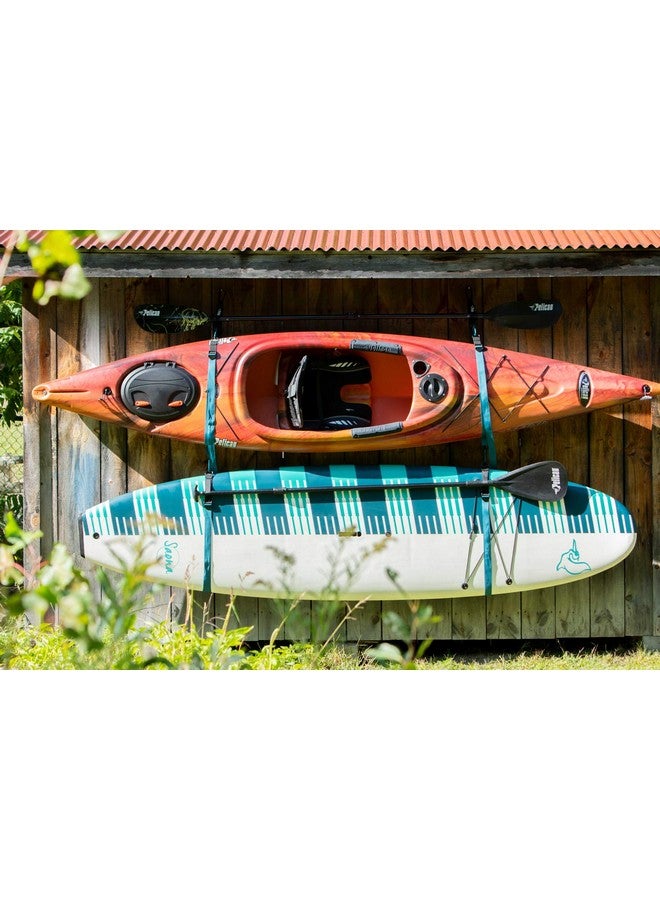 Double Kayak Storage Strap System For Indoor And Outdoor Kayak & Sup Paddle Board Hangers Comes With Paddle Clips Ps1954 Black; Turquoise
