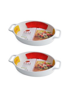 Dove 2-Piece Oval Porcelain Baking Dish With Handles 12 Inch 30.6x16.5x5.3CM White  - Image 1