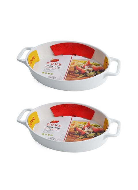 2-Piece Oval Porcelain Baking Dish With Handles 12 Inch 30.6x16.5x5.3CM White