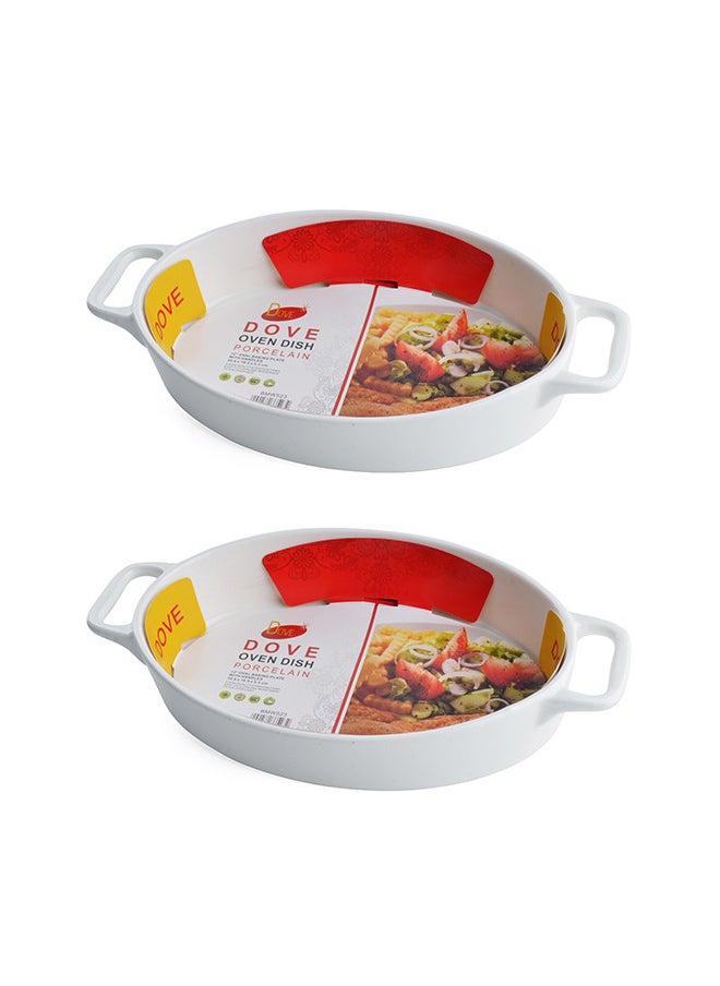 Dove 2-Piece Oval Porcelain Baking Dish With Handles 12 Inch 30.6x16.5x5.3CM White  - Image 1