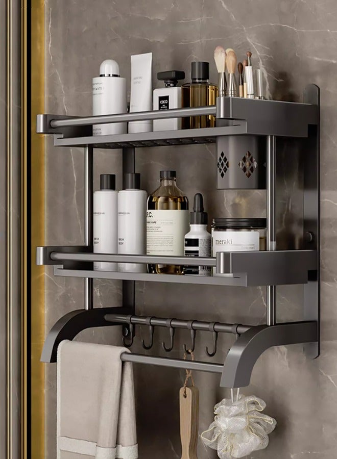 XiuWoo Double-Layer Bathroom Storage Rack, Punch-Free Towel Rack, Hotel Bathroom Storage Rack, Wall-Mounted Bathroom Rack, Bathroom Rack with Towel Bar, Shower Storage Rack, Suitable for Bathroom Storage Kitchen, Large Capacity - Image 1